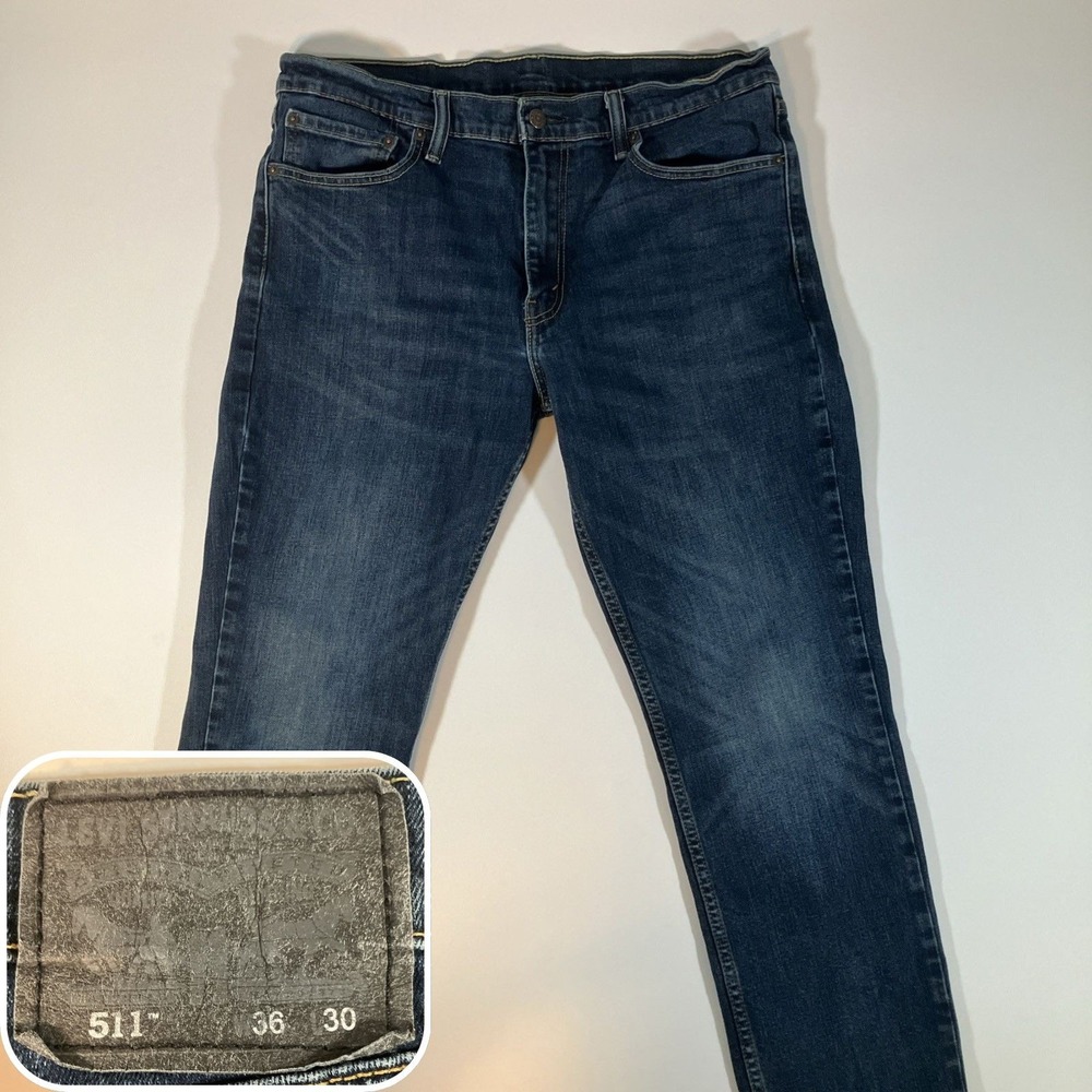 Levi's 511 Jeans Mens 36x30 Dark Wash Blue Slim Fit Stretch Denim WaterLess